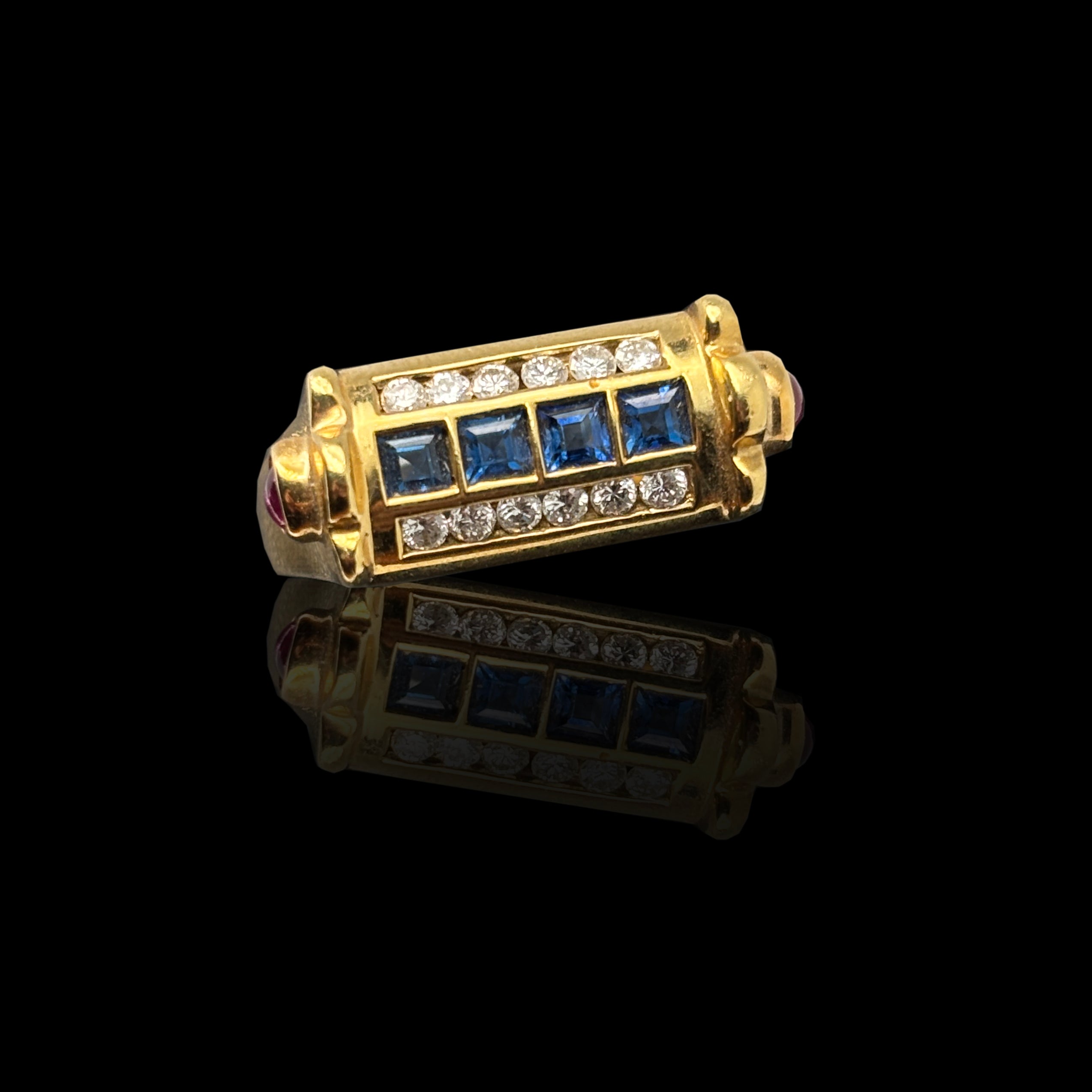 Art Deco Ring - Sapphires, Diamonds and Two Rubies