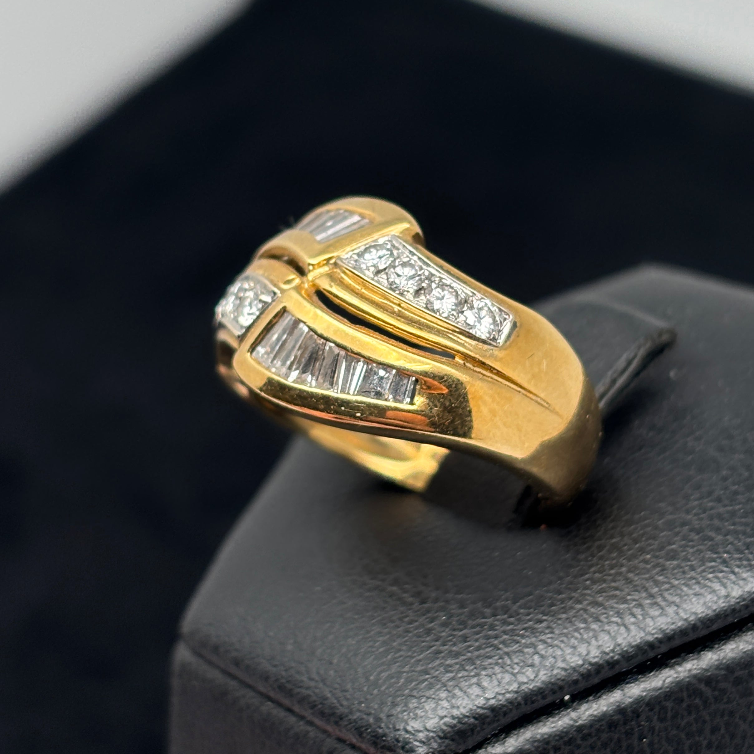 Asymmetric Yellow Gold Ring - Baguette-Cut Diamonds