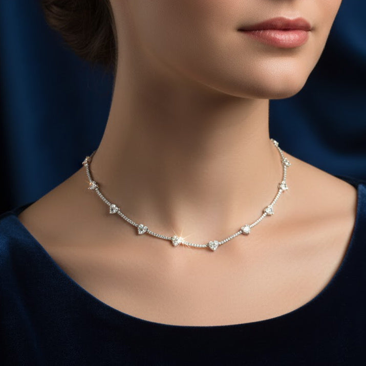 Diamond Choker with Heart-Cut Diamonds - 10.6ct