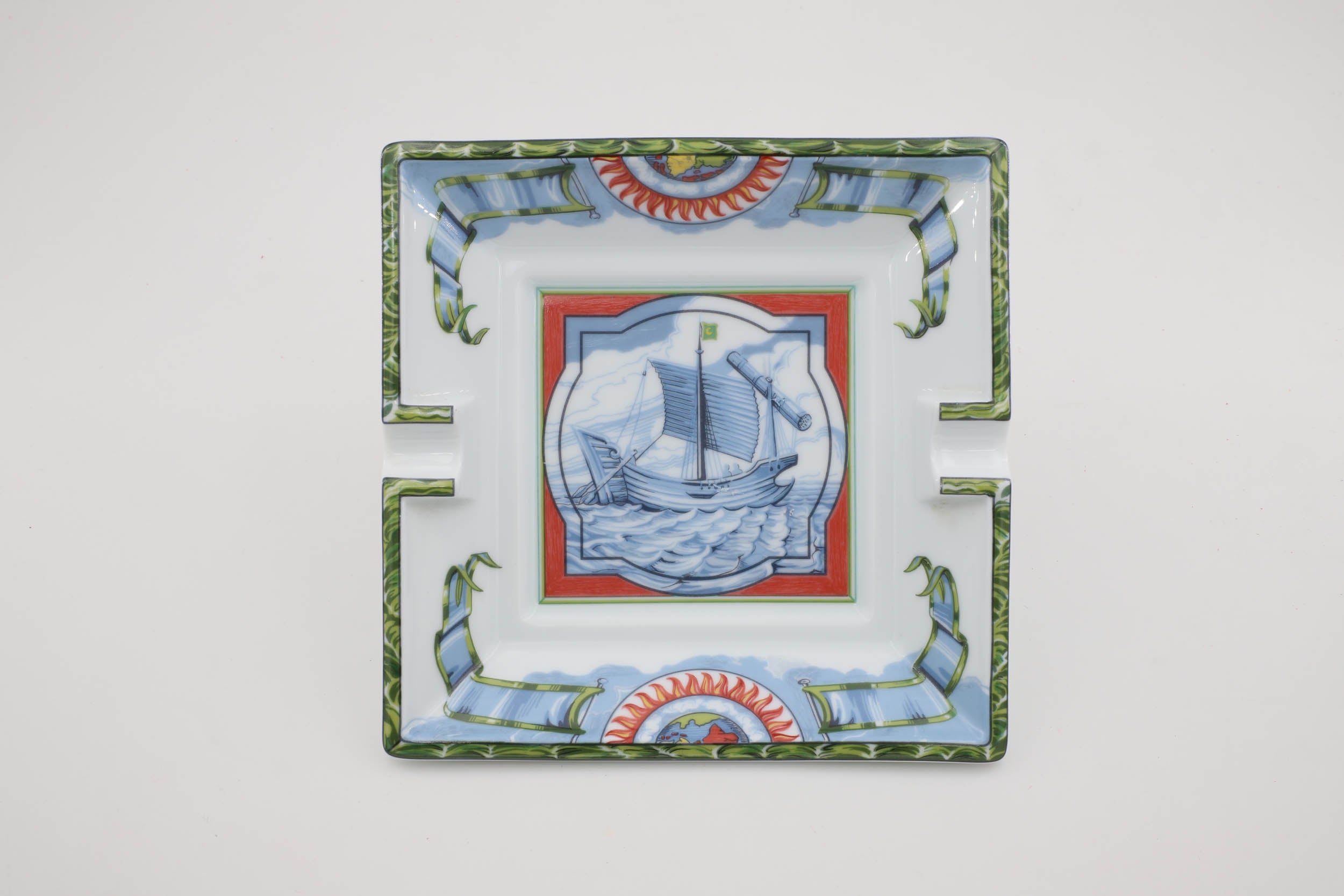 Hermès Paris - Ship and Flags Ashtray - Porcelain 15 x 15