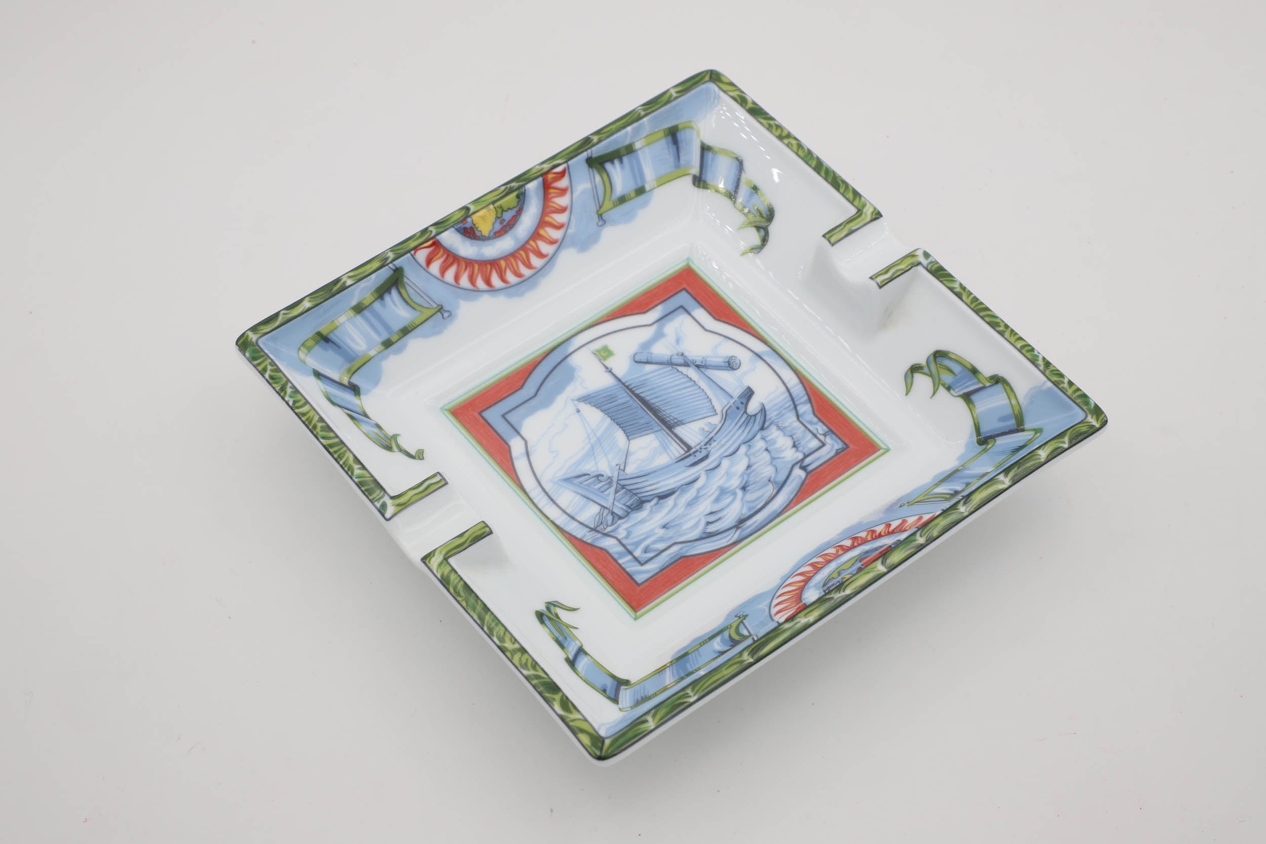 Hermès Paris - Ship and Flags Ashtray - Porcelain 15 x 15
