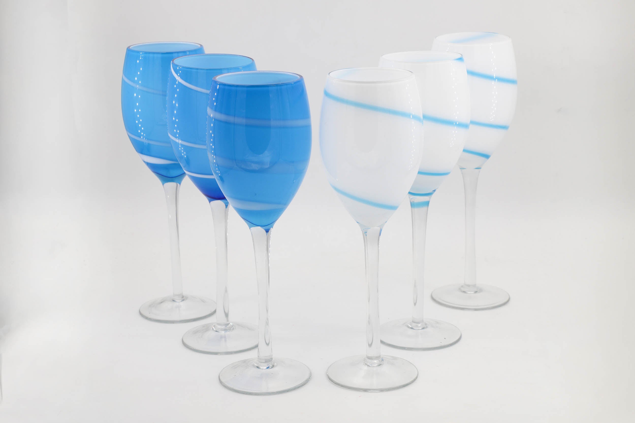 Murano - 6 Wine Glasses - Blue and White