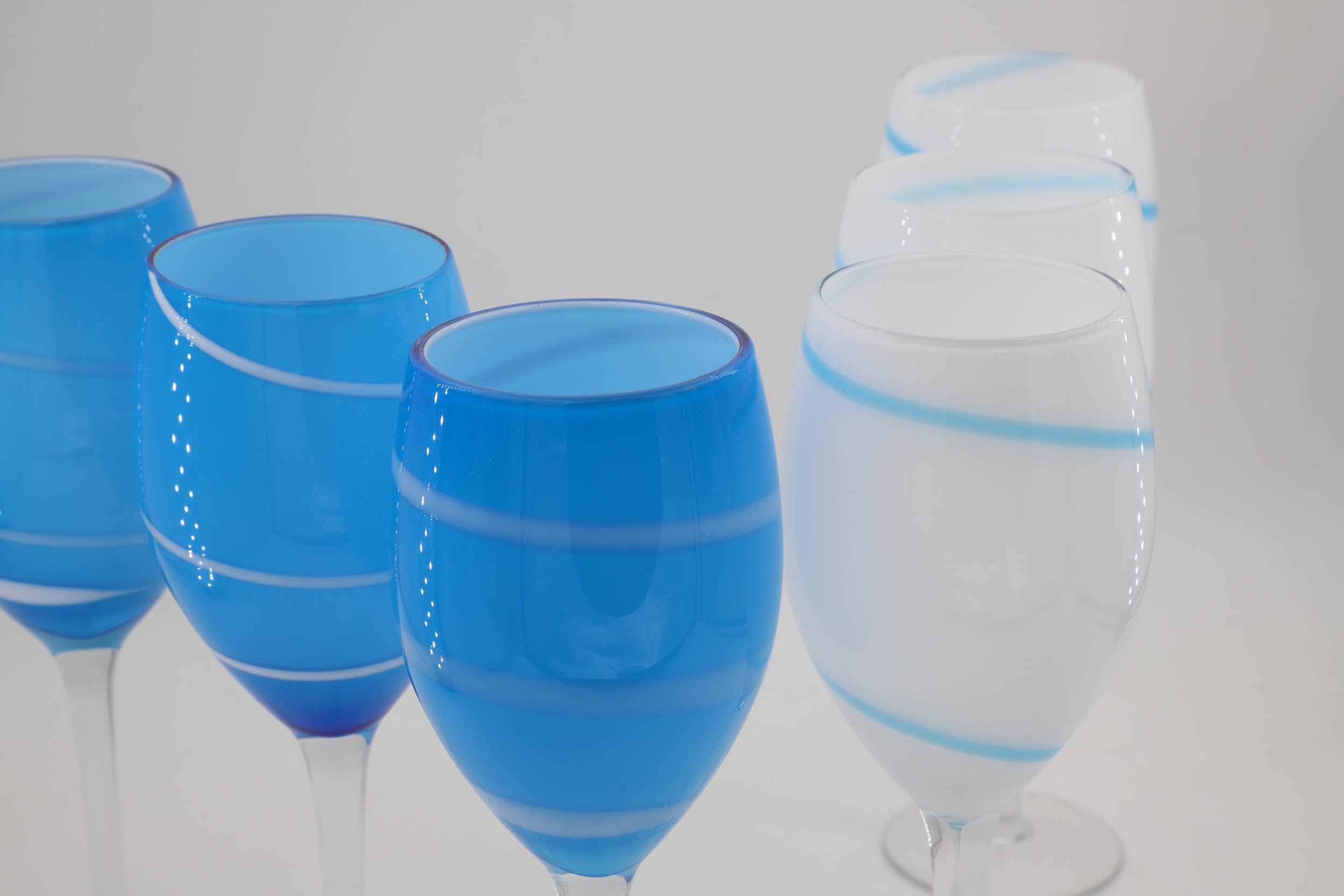Murano - 6 Wine Glasses - Blue and White