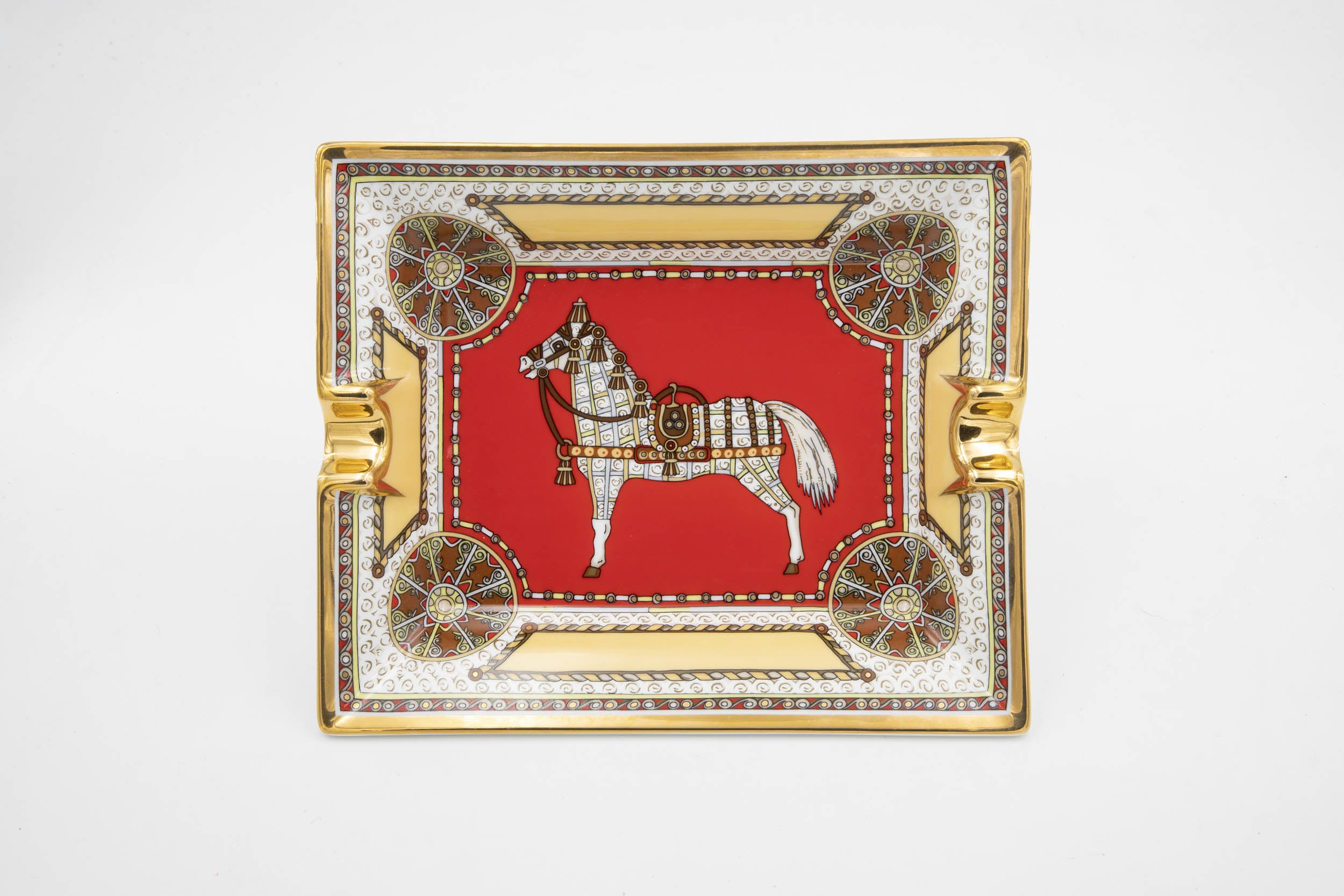 Hermès Paris - Red Tray Horse Ashtray - Porcelain 19 x 15