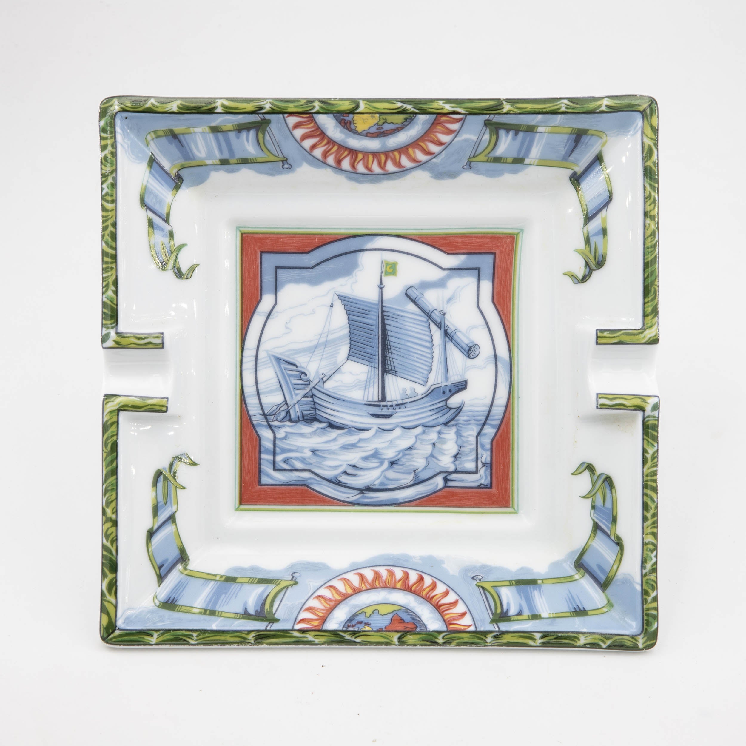 Hermès Paris - Ship and Flags Ashtray - Porcelain 15 x 15