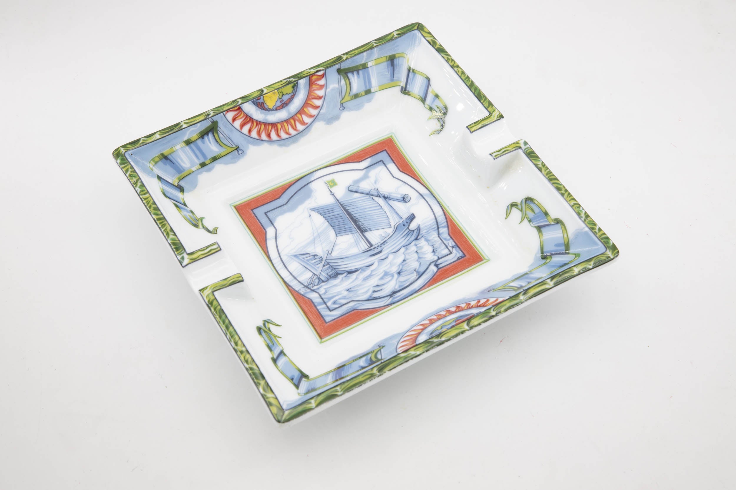 Hermès Paris - Ship and Flags Ashtray - Porcelain 15 x 15