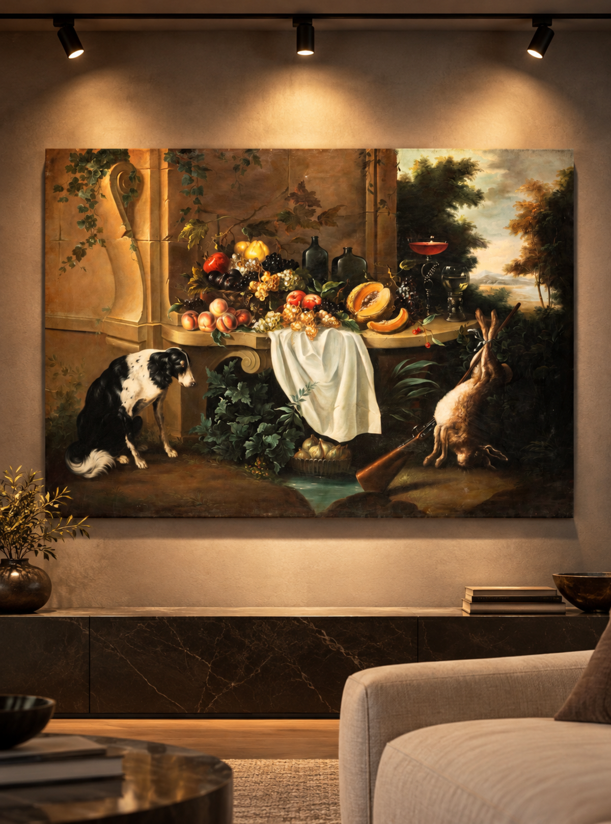 Attributed to Alexandre-François Desportes - Hunting dog with still life - Oil on Canvas 120x170cm