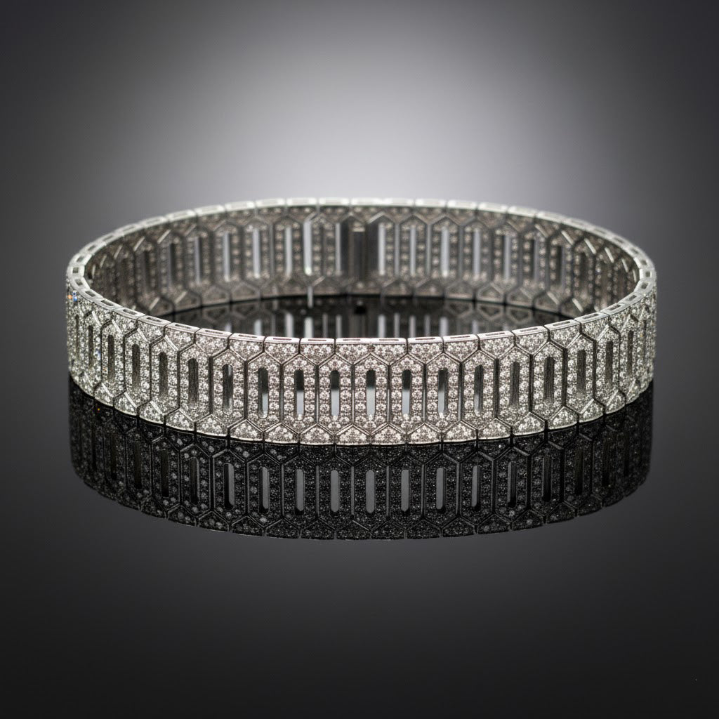 Fine Band Diamonds Bracelet - White Gold